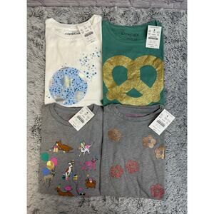 Lot of (4) J Crew Crewcuts Girls Tee Shirts XXS-XS Short/Long Sleeve NEW Sparkle